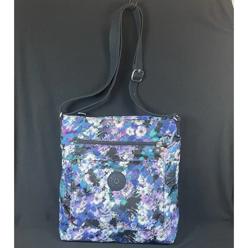 Kipling Women's Blue Purple‎ Floral Crossbody Shoulder Bag Purse Lightweight